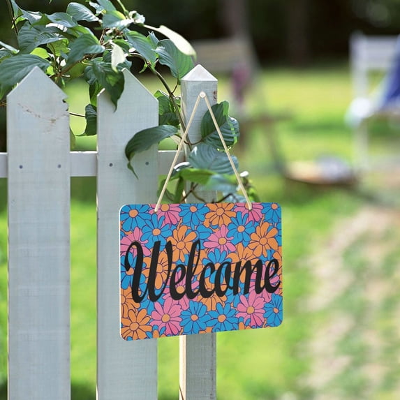 Daisies Or Flowers Floral Welcome Sign for Front Door Porch Wreath Door Sign Home Decoration Rustic Farmhouse Style