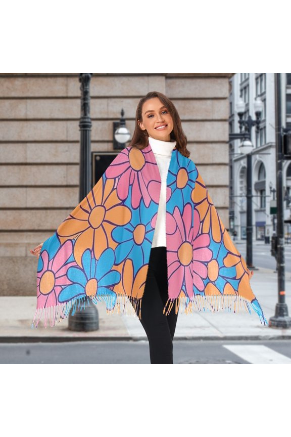 Daisies Or Flowers Floral Winter Scarf for Women Fashion Warm Long Soft Blanket Scarves Gifts