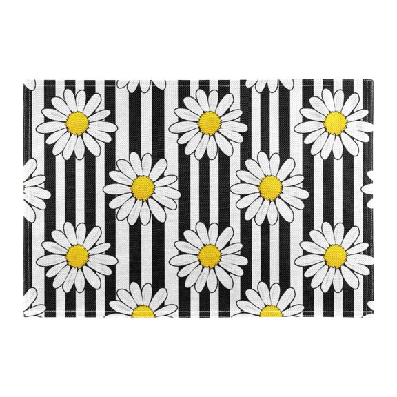 Daisies Pattern Placemat 18x12in Reversible Rustic Linen Texture Dining Table Mat