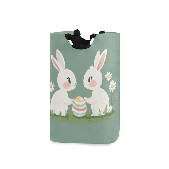 Daisies Rabbits Easter Egg Laundry Basket with Handles Foldable Laundry Hamper Freestanding Washing Bin 50L