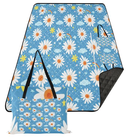 Daisies Rainbow Cloud Extra Large Picnic Beach Blanket Waterproof Sand Proof Portable Outdoor Mat 80x118