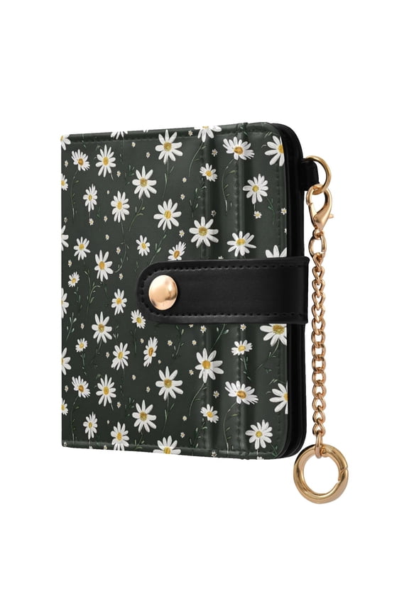 Daisies Small Wallet for Women RFID Blocking Bifold PU Leather Credit Card Holder with Zipper Coin Pocket Compact Cute Travel Purse Magnetic Snap 7 Card Slots