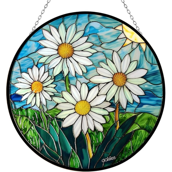Daisies Stained Glass Window Hanging Sun Catcher Halloween Haning Ornament Decoration Christmas Birthday Gifts for Lover and Friends