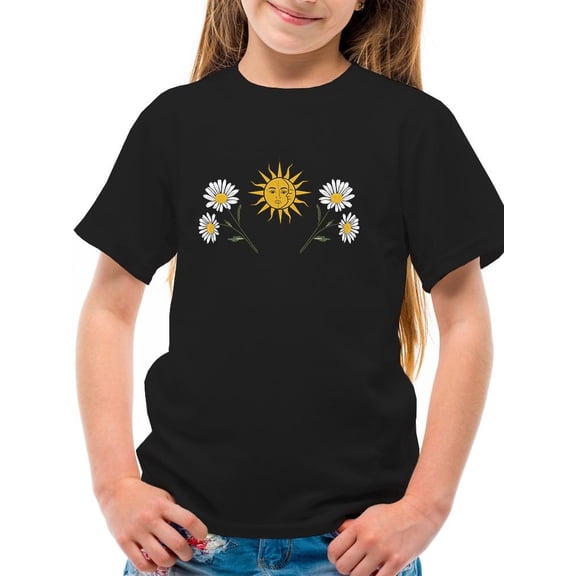 Daisies, Sun And Moon Art T-Shirt Juniors -Image by Shutterstock,  Medium
