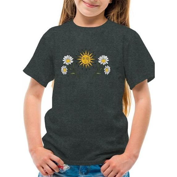 Daisies, Sun And Moon Art T-Shirt Juniors -Image by Shutterstock, Medium