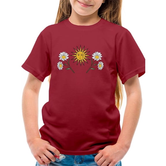 Daisies, Sun And Moon Art T-Shirt Juniors -Image by Shutterstock, Small