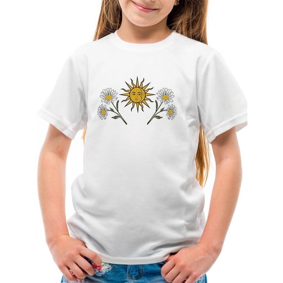 Daisies, Sun And Moon Art T-Shirt Juniors -Image by Shutterstock, Small
