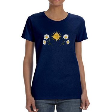 Daisies, Sun And Moon Art T-Shirt Women -Image by Shutterstock, Female 4X-Large