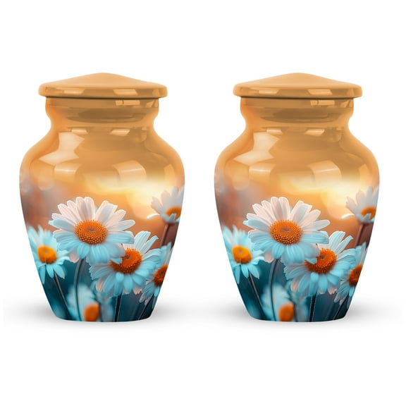 Daisies In The Sunlight Small Urn For Ashes Keepsake - Urns For Human Ashes Adult Male - Cremation Urn For Adults - Small Urns For Ashes - Mini Memorial Urn (Size -3inch,2pcs)