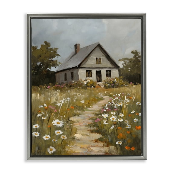 Stupell Industries Daisies Up Cottage Path Gray Framed Floater Canvas Wall Art, design by Franklyn Gregory