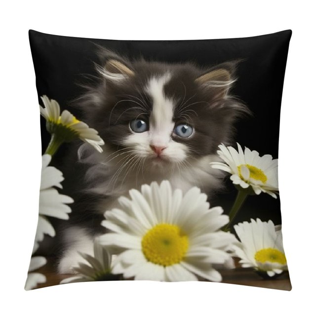 Daisies and Dog，Printed Throw Pillow Cushion Covers Used for Sofa, Bed