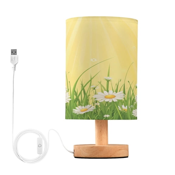 Daisies and Sun Rays Small Lamp Printed Gifts Table Lamp USB Bedside Desk Nightstand Lamp Wood Base for Bedroom Living Room Office Desk College Dorm