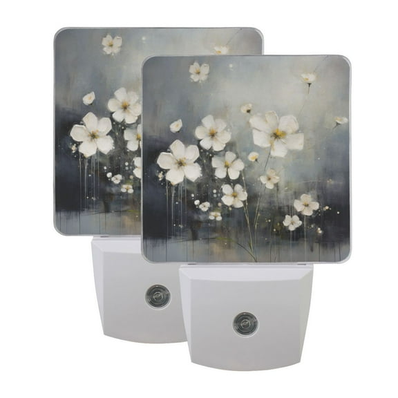 Daisies on Gray Background LED Night Light with Smart Sensor Plug Into Wall Dusk to Dawn 2 packs