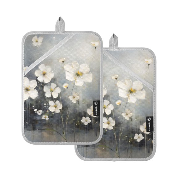 Daisies on Gray Background Oven Mitts Pot Holders 2 pcs Heat Resistant for Kitchen Baking Grilling