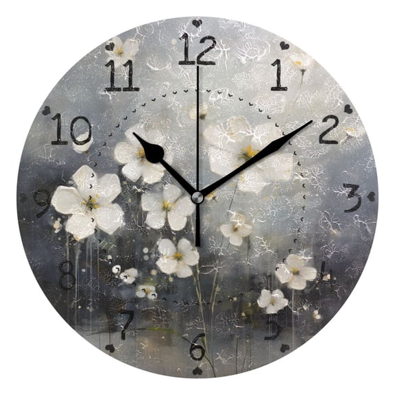 Daisies on Gray Round Wall Clock Silent Battery Operated Home Decor for Living Room Bedroom
