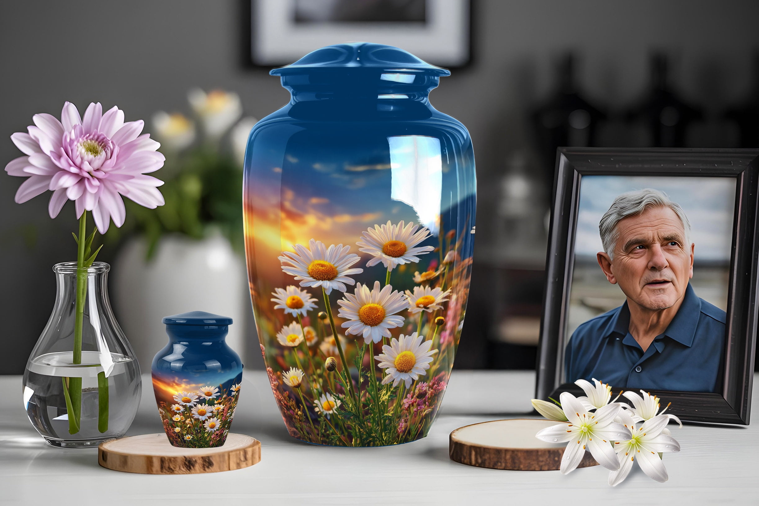 Daisies urns for human Ashes Adut male and Female, Large Cremation urn for human Ashes