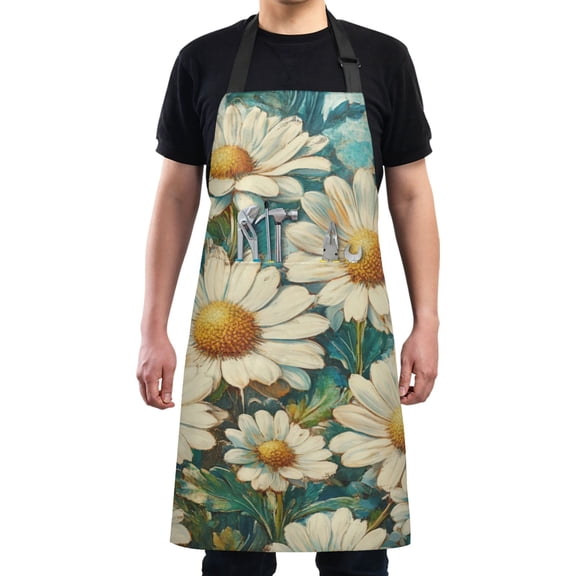 Daisies with Golden Centers Chef Kitchen Apron with Pockets for Women Waterproof Aprons for Cooking Baking