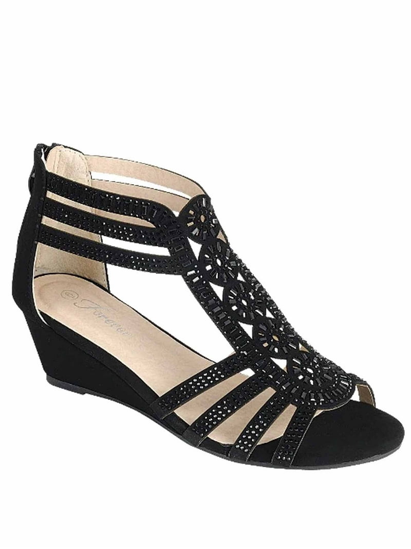 Daiso-28 Women's Peep Toe Gladiator Sandals, Low Wedge Heel, Party