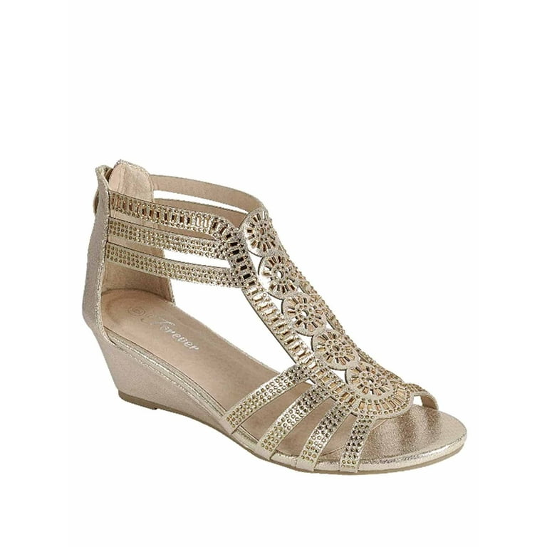 Daiso-28 Women Peep Toe Glittle Gladiator Low Wedge Heel Sandals