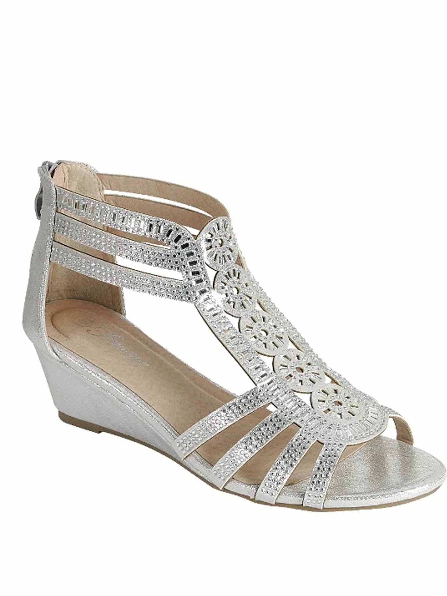 Daiso-28 Women Peep Toe Glittle Gladiator Low Wedge Heel Sandals