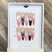 Daison [Magic Girl] Sweet and cool lotus root powder French cats eye manicure plaid bow wearing nail pure handmade