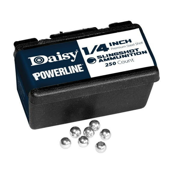 Daisy 1/4 in Steel Sling Shot Ammo 250 Count Resealable Box with belt clip