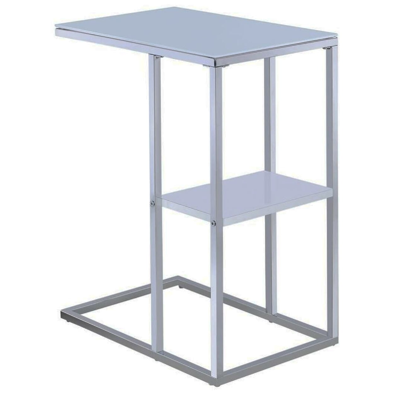 Modern White Glass Top Rectangular Snack Table with Shelf