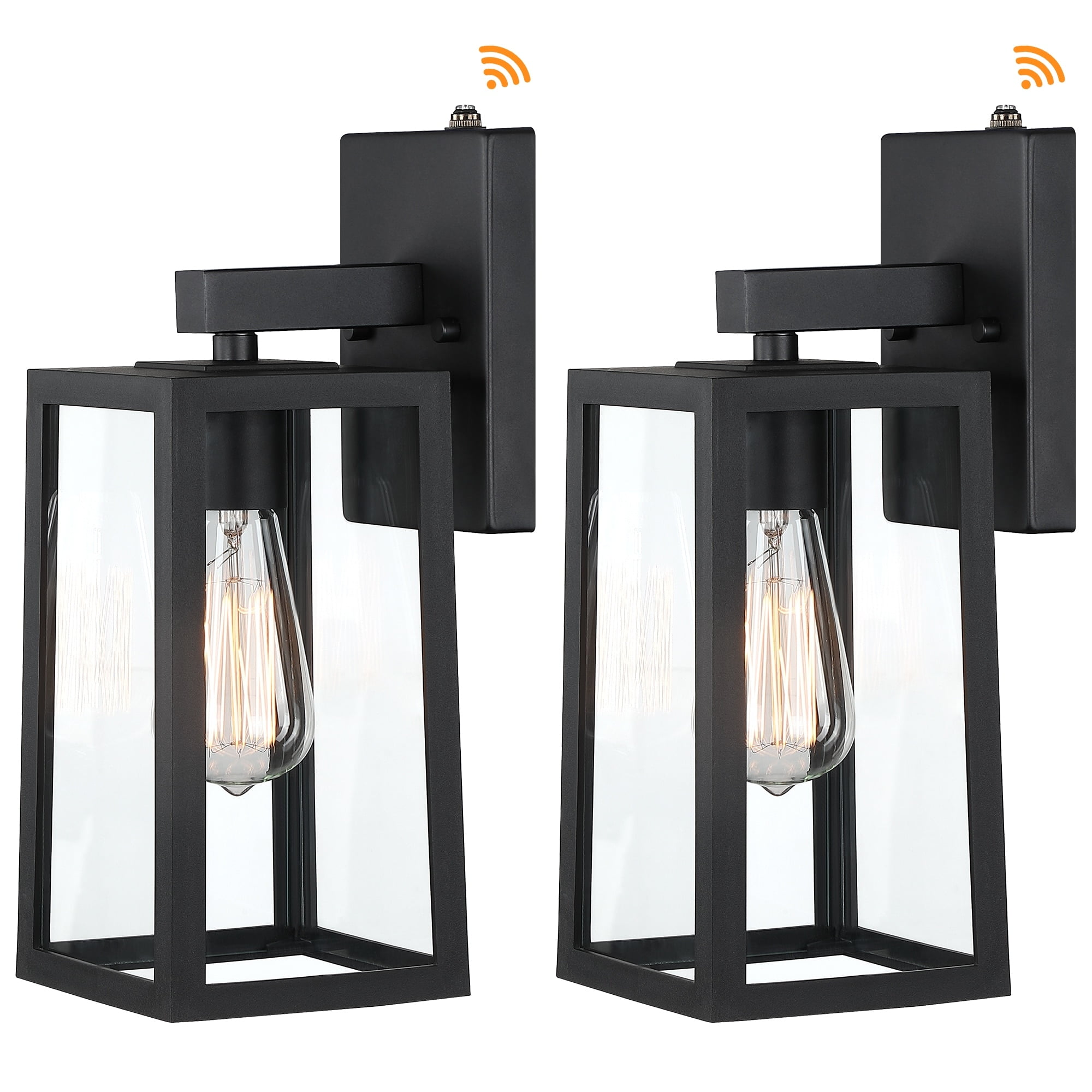 Black Metal Solar Lantern-Style Outdoor Sconce Set