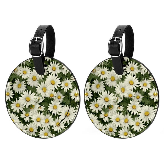 Daisy 2Pcs PU Leather Round Luggage Tags with Privacy Cover and Name ID Tag for Suitcase, Handbags, Backpacks, School Bags