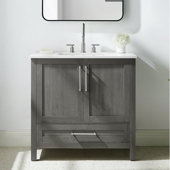 BridgePoint Home Daisy 36" Single Sink Bathroom Vanity in Grey with White Stone Top