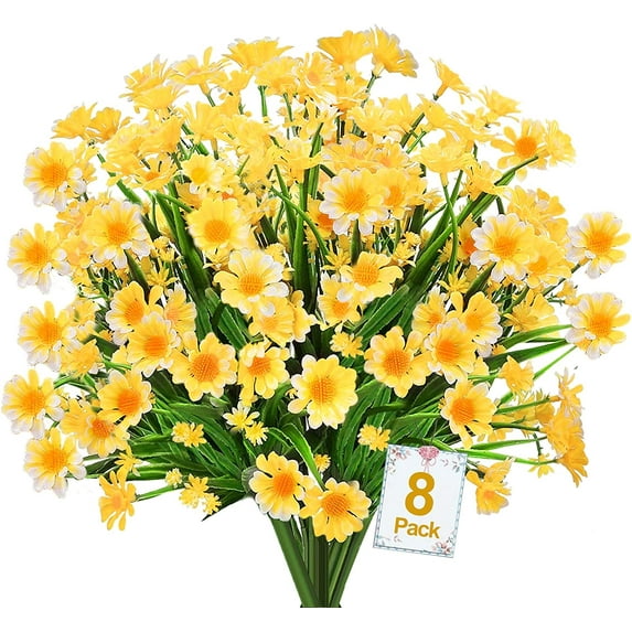 Daisy (376 Head) Artificial Flowers for Outdoor Summer Decor UV Resistant Fake Flowers Faux Plastic Greenery Shrub Plant for Wedding Indoor Home Porch Box Cemetery Décor(Yellow)