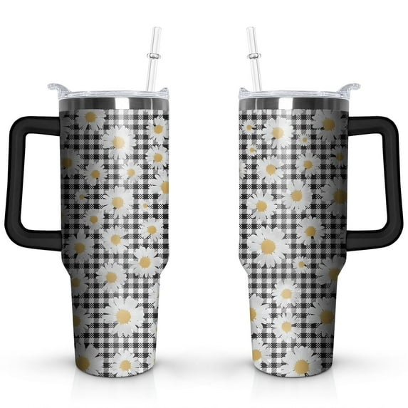 Daisy 40oz Stainless Steel Vacuum Insulated Tumbler with Lid and Straw for Water Iced Tea Coffee Smoothie and More