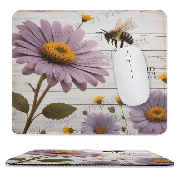 Daisy And Blue Butterfly Mouse Pad with Stitched Edge, Comfortable Mouse Pads with Non-Slip Rubber Base, Easy Gliding, Portable 10"x12"