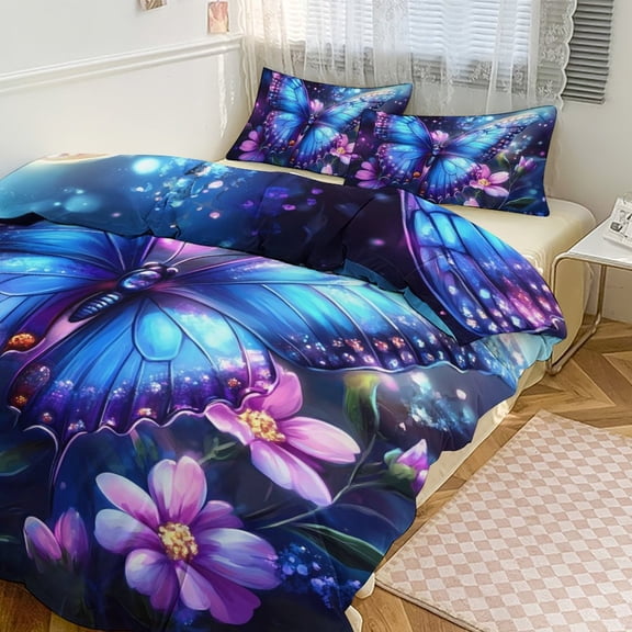 Daisy And Butterfly Duvet Cover King&Queen Size Soft 3 Pieces Set 1 Duvet Cover and 2 Pillow Shams with Zipper Closure 86"x70"