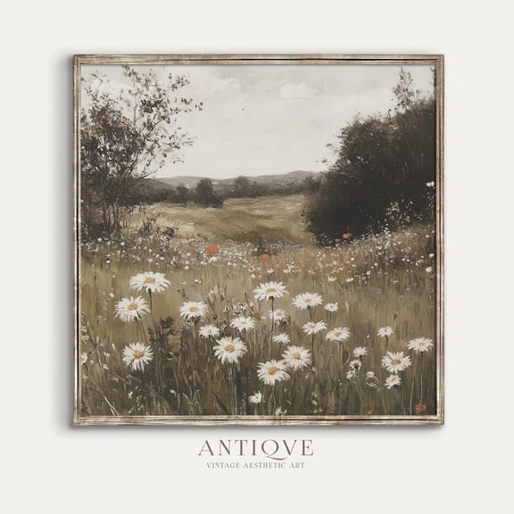 Daisy And Wildflower Meadow, Summer Landscape, Spring, Muted Colors Wall Art,2781_V Home Decor, 12x18 UNFRAMED
