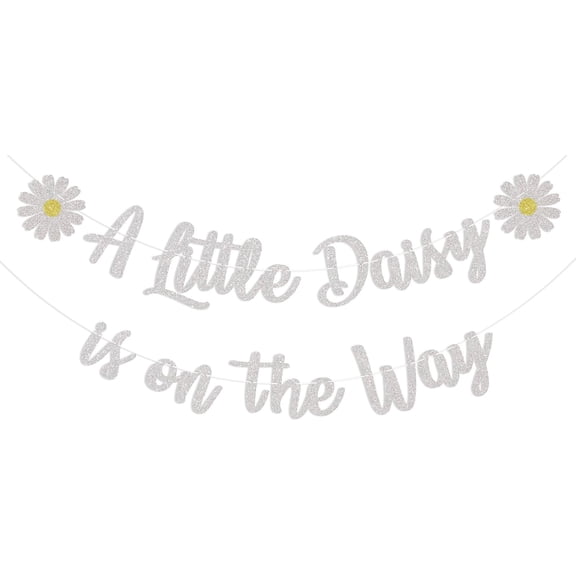 Daisy Baby Shower Decorations - A Little Daisy is on the Way Banner, Welcome Baby Girls Decor, Daisy Theme Baby Shower Gender Reveal Decor, Spring Wildflower Birthday Party Decorations Silver Glitter