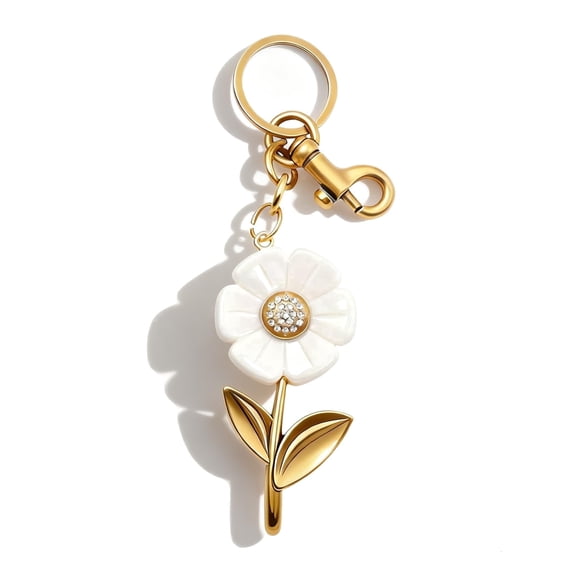 Roselia Women's Elegant Rhinestone Daisy Flower Bag Charm Keychain, Gold