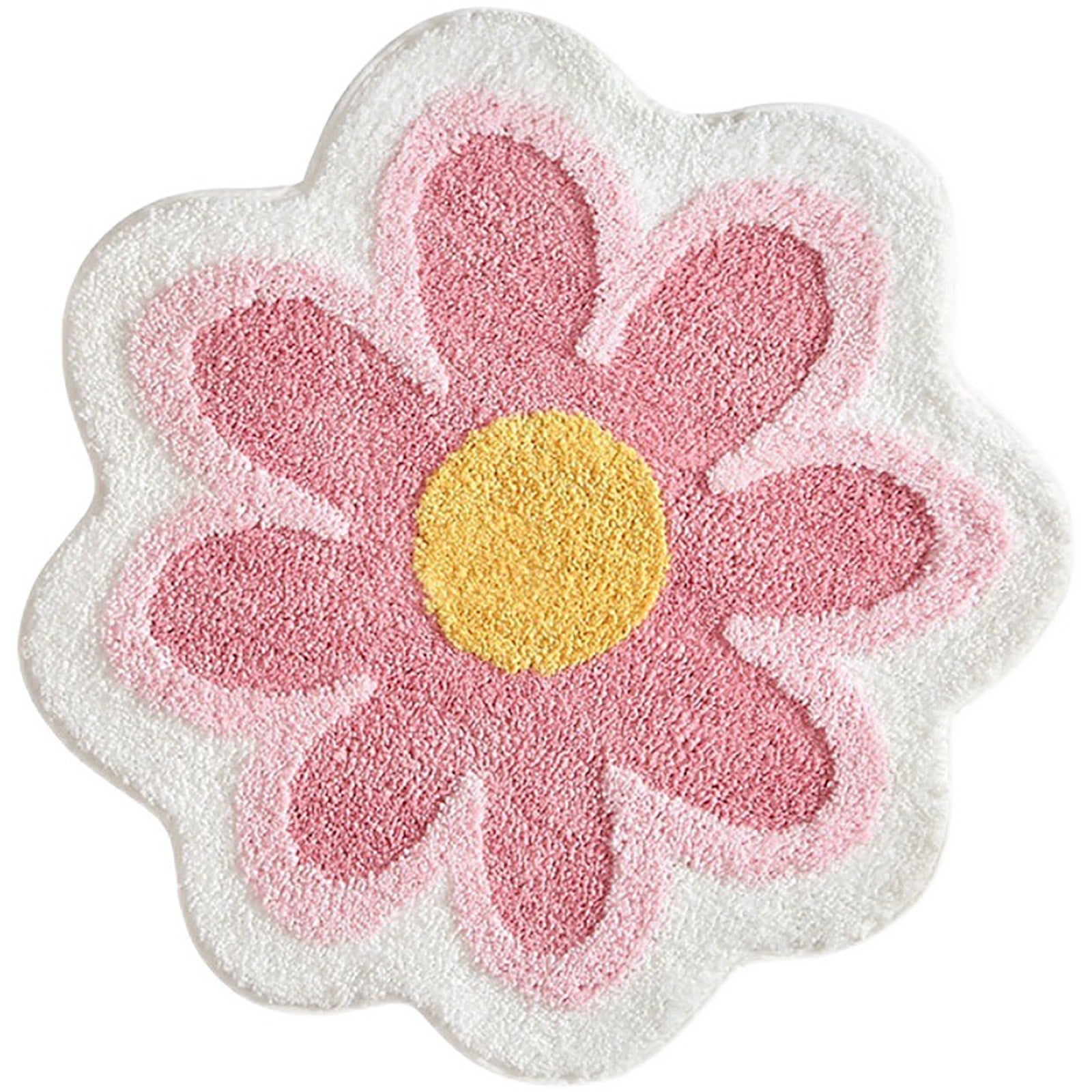 Daisy Bath Door Mat Flower Shaped Washable Bath Rug Non-Slip Absorbent ...
