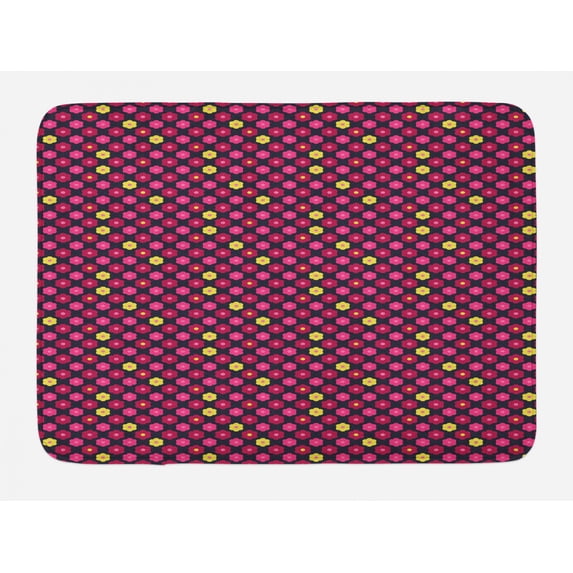 Daisy Bath Mat, Flat Design Simplistic Chamomile Petals Repeating in Contrast Colors, Plush Bathroom Decor Mat with Non Slip Backing, 29.5" X 17.5", Yellow Pink and Magenta, by Ambesonne