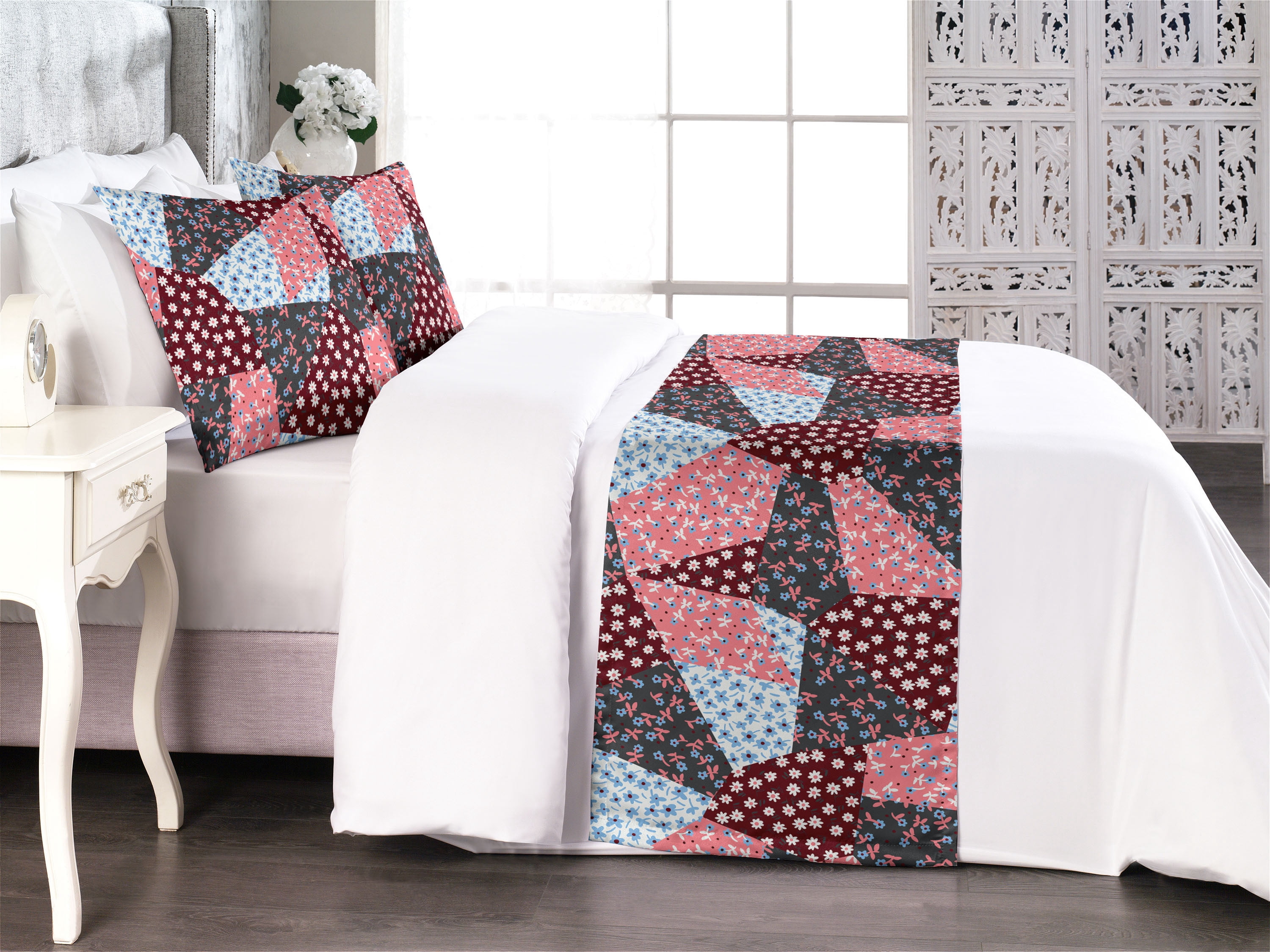 Daisy Bed Runner Set, Springtime Vibe Geometric Inspired Chamomile ...