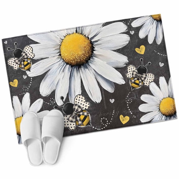 Daisy Bee 2'x3' Washable Rug, Summer Botanical Farmhouse Flower Plants Non-Slip Soft Doormat Area Rugs for Entrance Bathroom Bedsides, Carpet for Kitchen Bedroom, Entryway Floor Mat