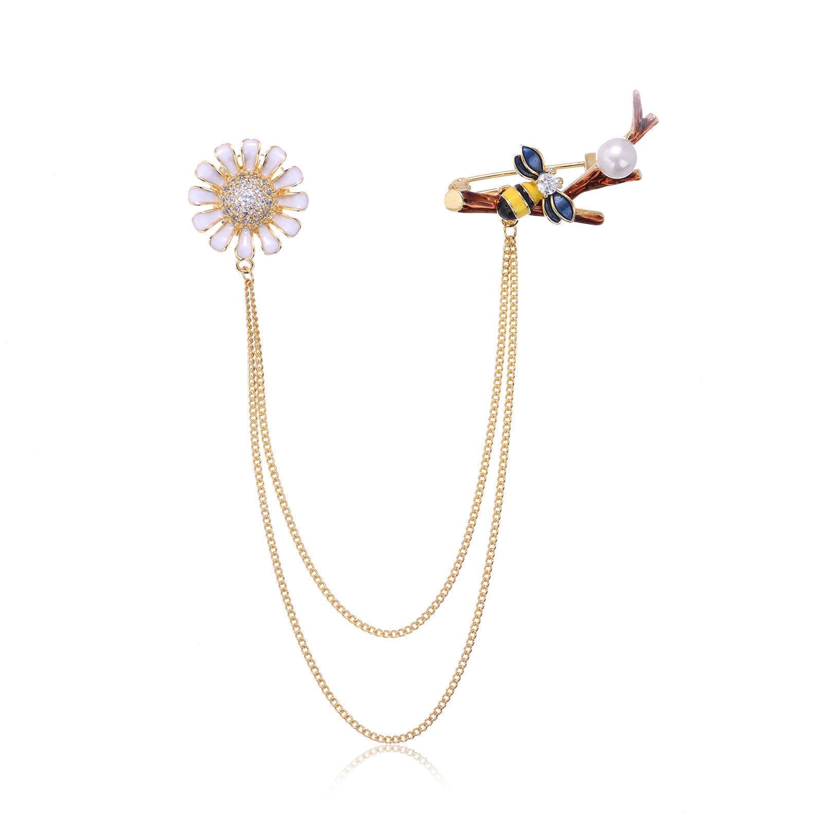 Daisy Bee Badge Hanging Tassel Chains Collar Brooches Pin Shirt Collar Pins Hat Scarf Tie Pins Accessories