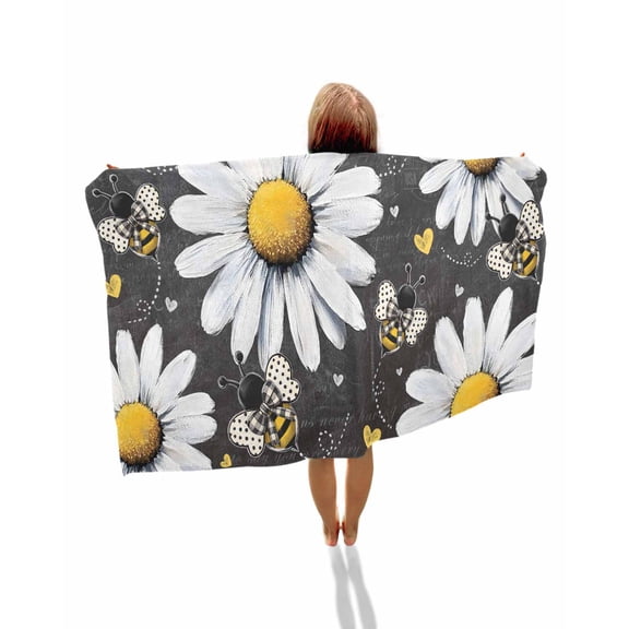Daisy Bee Beach Towels Oversized Super Absorbent, Summer Botanical Farmhouse Flower Plants Lightweight Bath Towel Quick Dry Sets For Bathroom/Pool/Rv Camping/Beach Play/Gym Room/Picnic 23"x47"