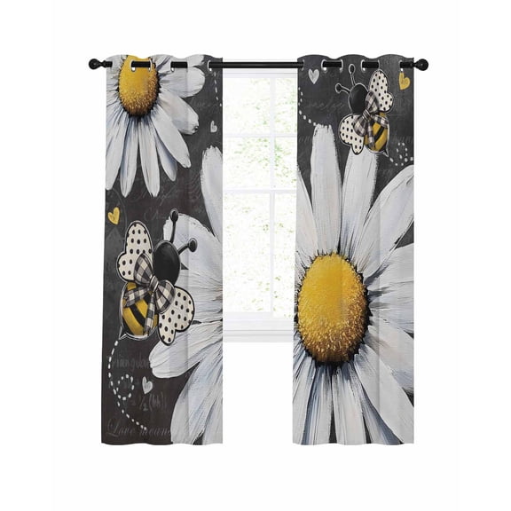 Daisy Bee Blackout Curtains, Light Blocking Print Window Curtains, Summer Botanical Farmhouse Flower Plants Thermal Insulated Window Drapes for Living Room Kitchen Cafe 2 Panels, 55"W x 39"L