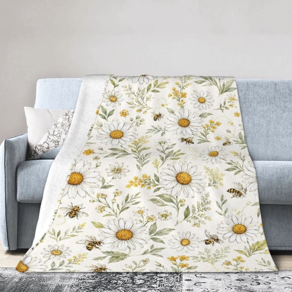 Daisy Bee Blanket Gift Throw Blanket Gift for Women Watercolor Wildflower Spring Garden Decor 50x40