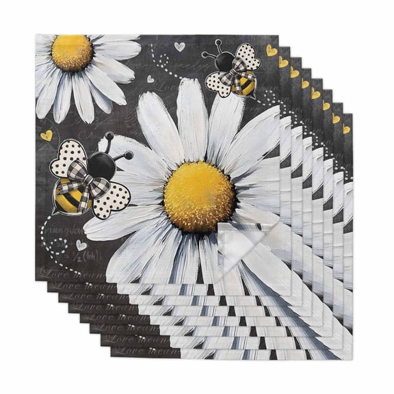 Daisy Bee Cloth Napkins, Summer Botanical Farmhouse Flower Plants Washable and Reusable Dinner Napkins Set of 8, Table Napkin for Kitchen Party Birthday Wedding Hotel Housewarming 20"x20"
