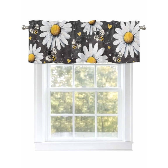 Daisy Bee Curtain Valances for Windows, Summer Botanical Farmhouse Flower Plants Kitchen Valance Window Treatment, Light Filtering Block Curtains for Bathroom/Bedroom/Living Room 42'' x 12''