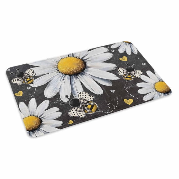 Daisy Bee Doormat Outdoor Entrance 16"x24", Summer Botanical Farmhouse Flower Plants Absorb Moisture Dirt Door Mats, Non-Slip Rubber Backing Floor Mats Indoor, Low-Profile Front Door Rugs