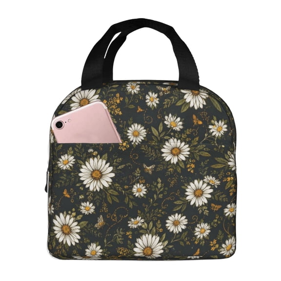 Daisy Bee Floral Lunch Bag Reusable Thermal Lunch Box with Handle for Women and Men