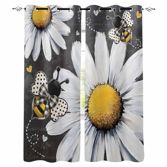 Daisy Bee Kitchen Curtains Summer Botanical Farmhouse Flower Plants Cafe Short Curtains for Bathroom Blackout Window Curtain Grommet Small Window Treatment Drapes for Bedroom Living Room 27.5"x39"x2